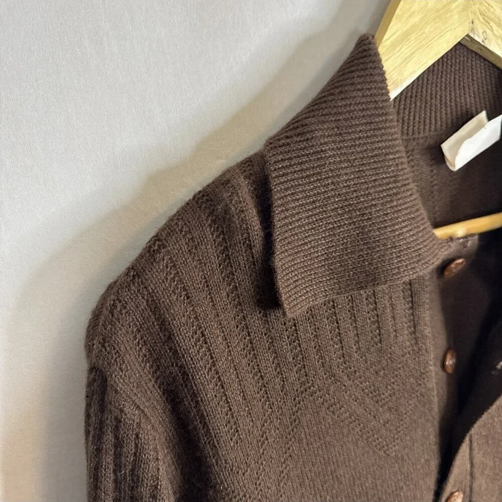 Vintage Caldwell Of Canada Brown Knit Long Sleeve Polo Sweater Men’s M 79s Disco